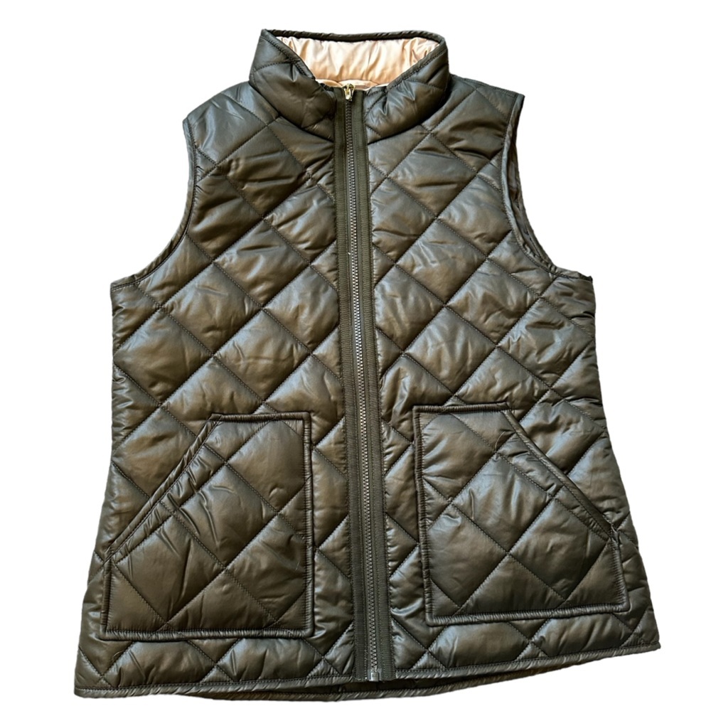 Kate Spade Womens Quilted Puffer Vest New Dark Olive Green Size L‎ NWT